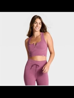 JoyLab Women's Seamless Henley Tank Top, XS- Purple